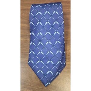 Brooks Brothers 346 Mens Blue Silk Tie Modern Abstract Grid Lattice Pattern